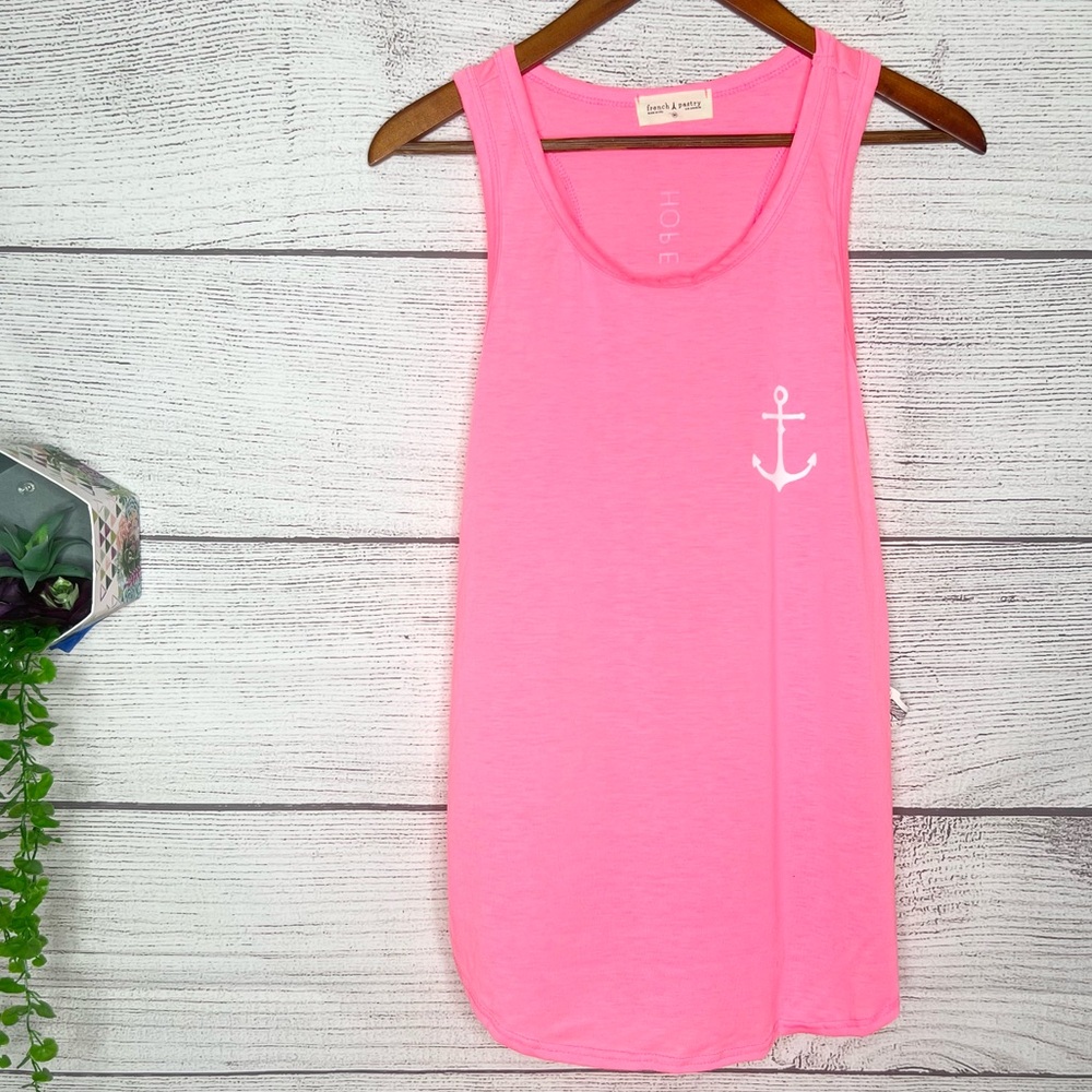 NWT French Pastry Hot Pink “Hope is the Anchor to my Soul” Tank Top Size Medium
